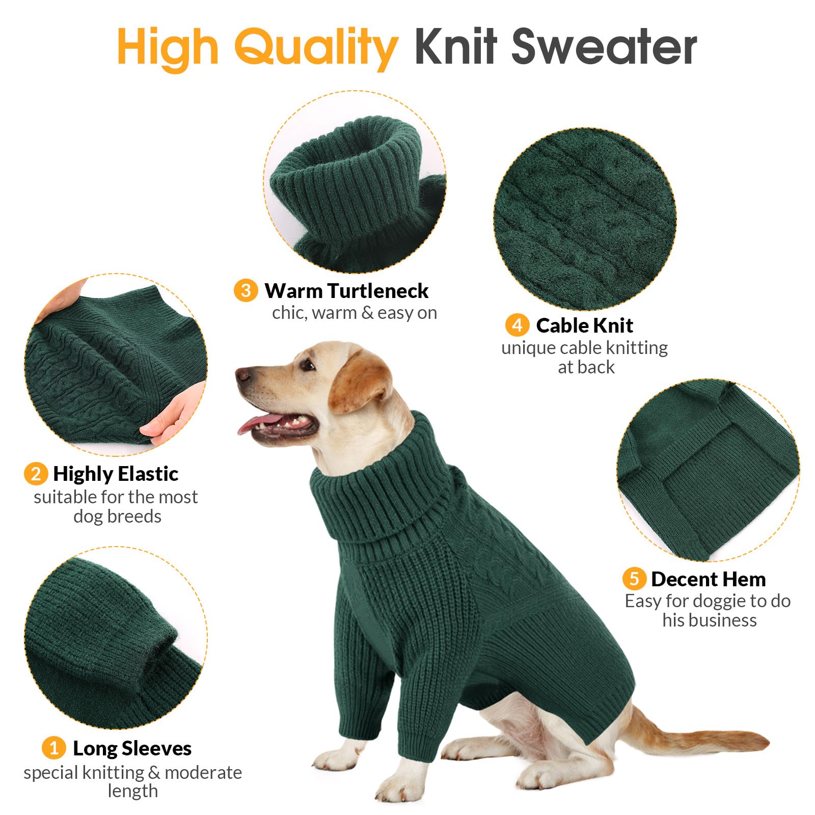 Queenmore dog sweater green side view emphasizes mobility-friendly design for daily walks.