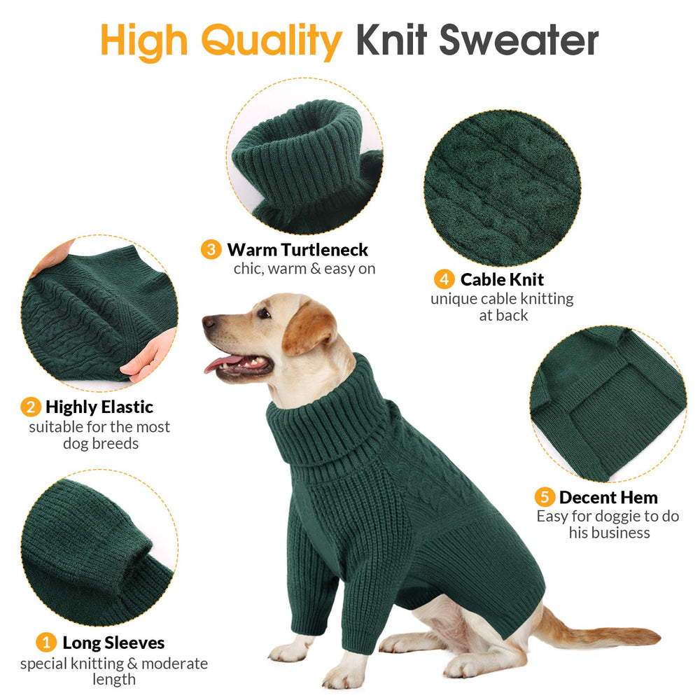 Queenmore dog sweater green side view emphasizes mobility-friendly design for daily walks.