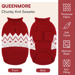 Queenmore dog sweater with high-neck long-sleeve design offers neck warmth.