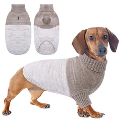 Queenmore dog sweater in khaki keeps dogs warm on winter strolls.