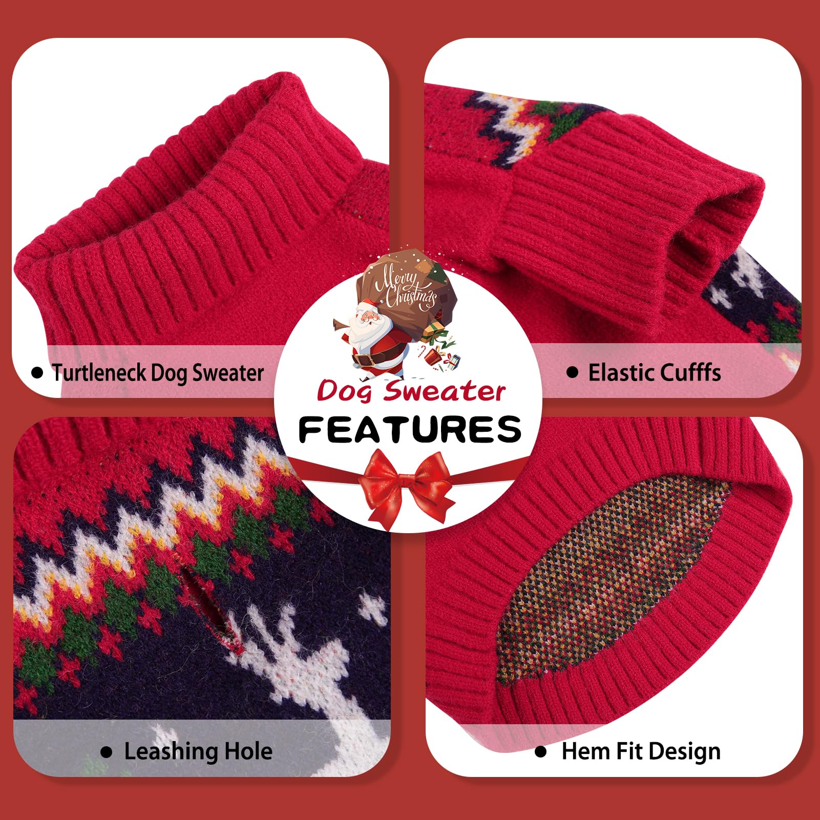 Queenmore Christmas Dog Sweater knit-detail highlights soft acrylic warmth for chilly walks.