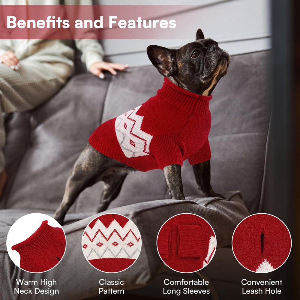 Queenmore dog sweater with leash hole on back enables outdoor walks.