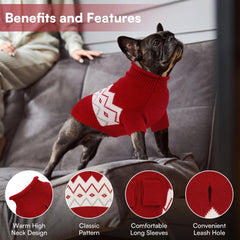 Queenmore dog sweater with leash hole on back enables outdoor walks.