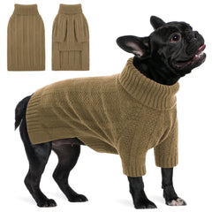 Queenmore dog sweater model wearing medium size for cozy indoor and outdoor warmth.