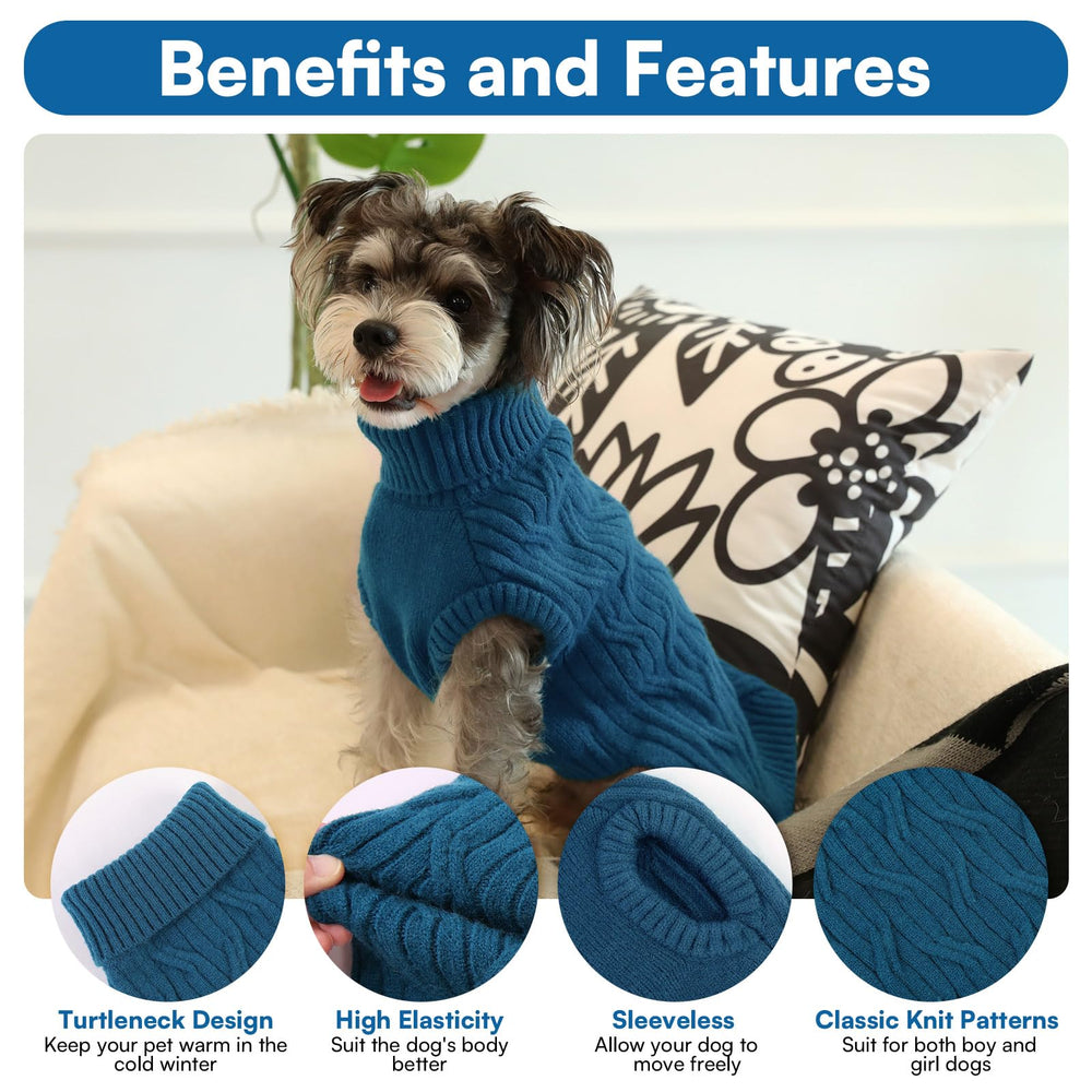 Queenmore dog sweater turtleneck detail adds neck warmth for chilly days.
