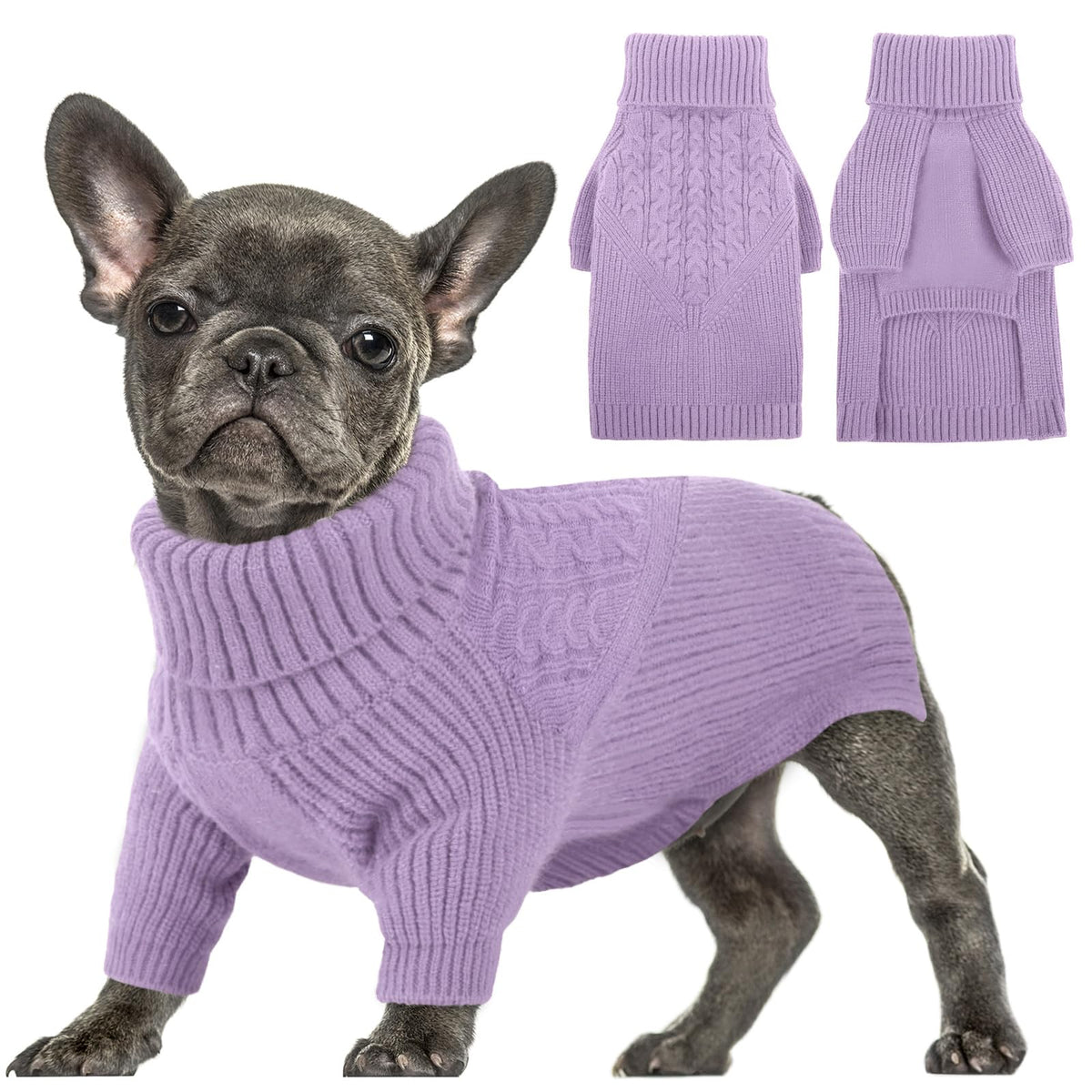 Queenmore dog sweater turtleneck closeup shows ultra-soft fleece for cozy warmth.