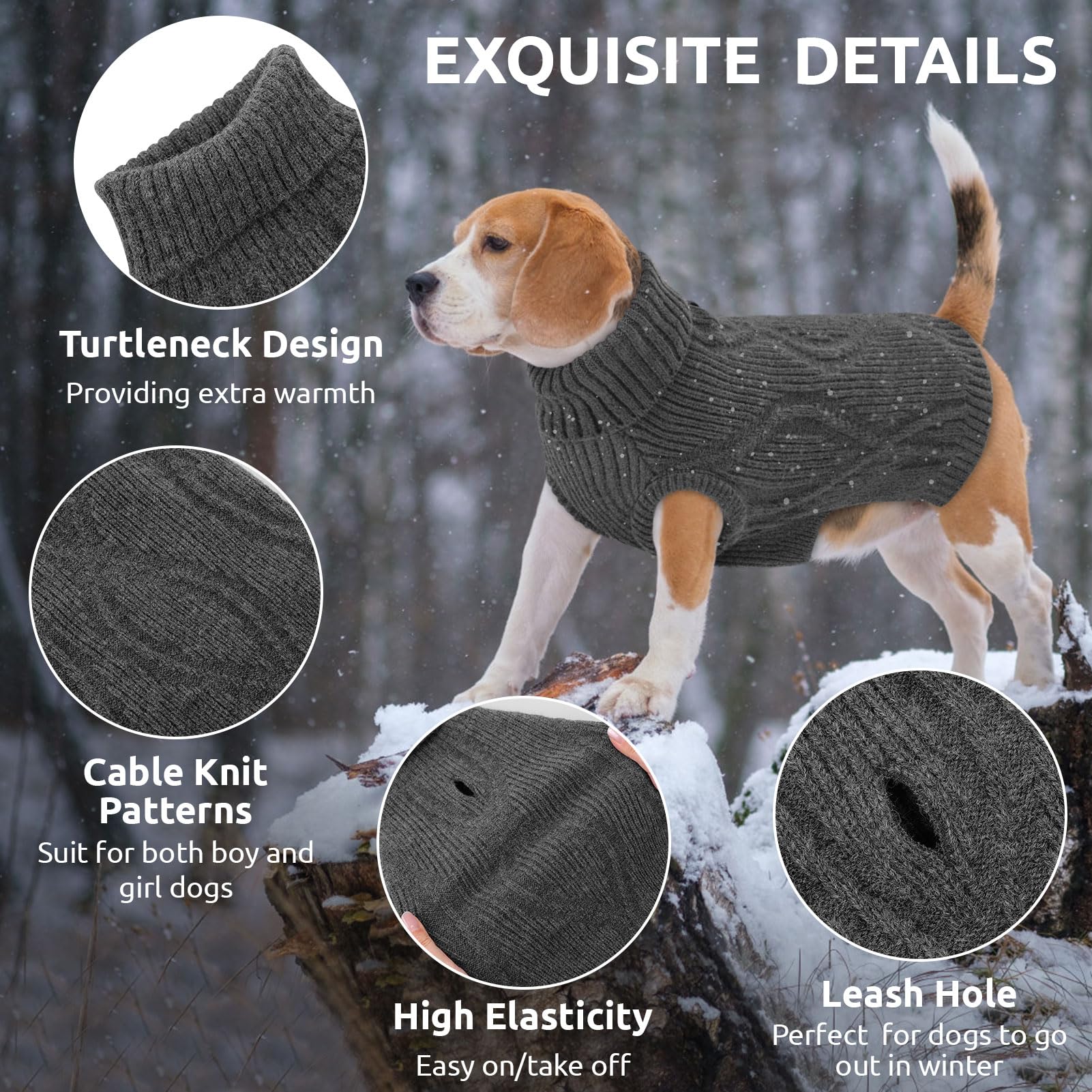 Queenmore XL dog sweater worn on dog highlights easy-on, off sleeveless design.