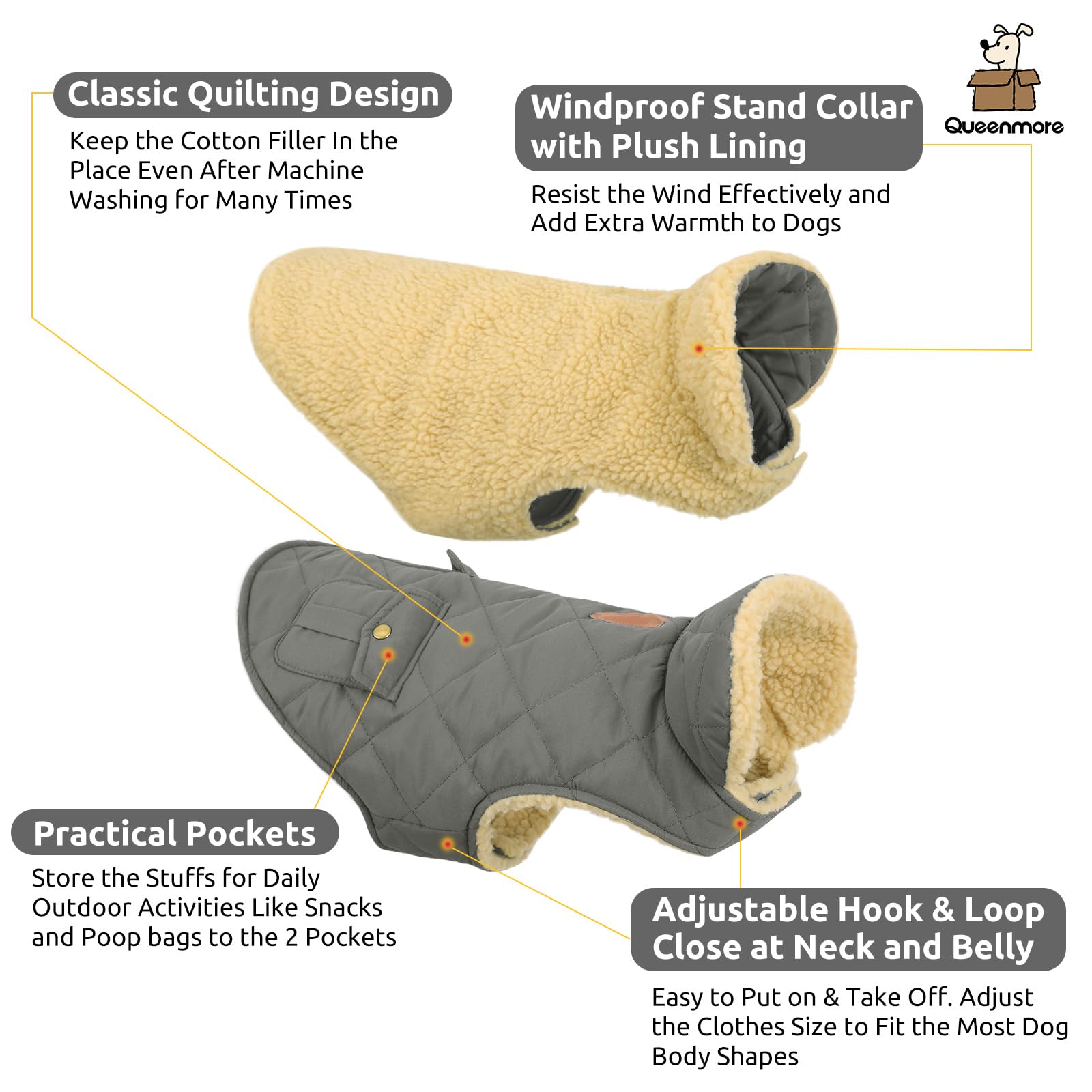Queenmore dog winter coat back pocket detailed view highlighting convenient storage.