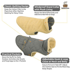 Queenmore dog winter coat back pocket detailed view highlighting convenient storage.