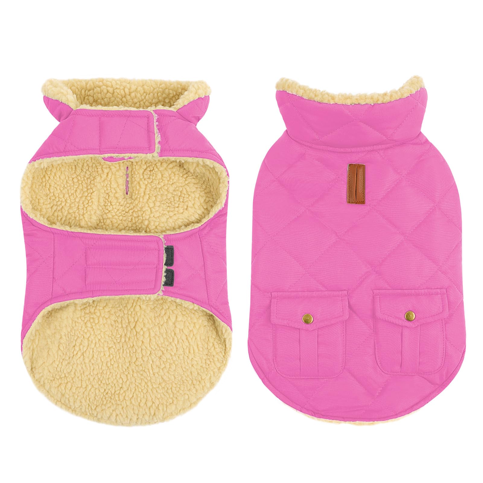 Queenmore dog winter coat pink front view highlights ultra-warmth for chilly walks
