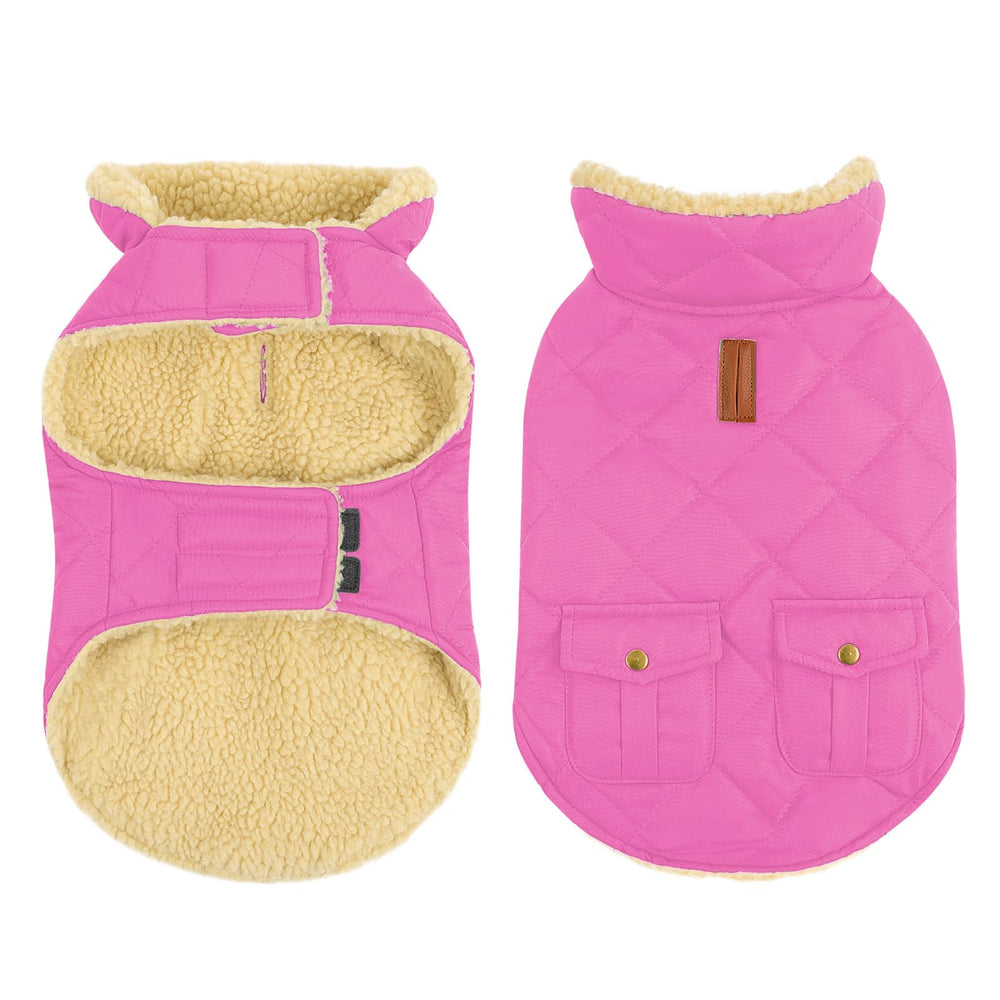 Queenmore dog winter coat pink front view keeps small dogs warmly protected on walks