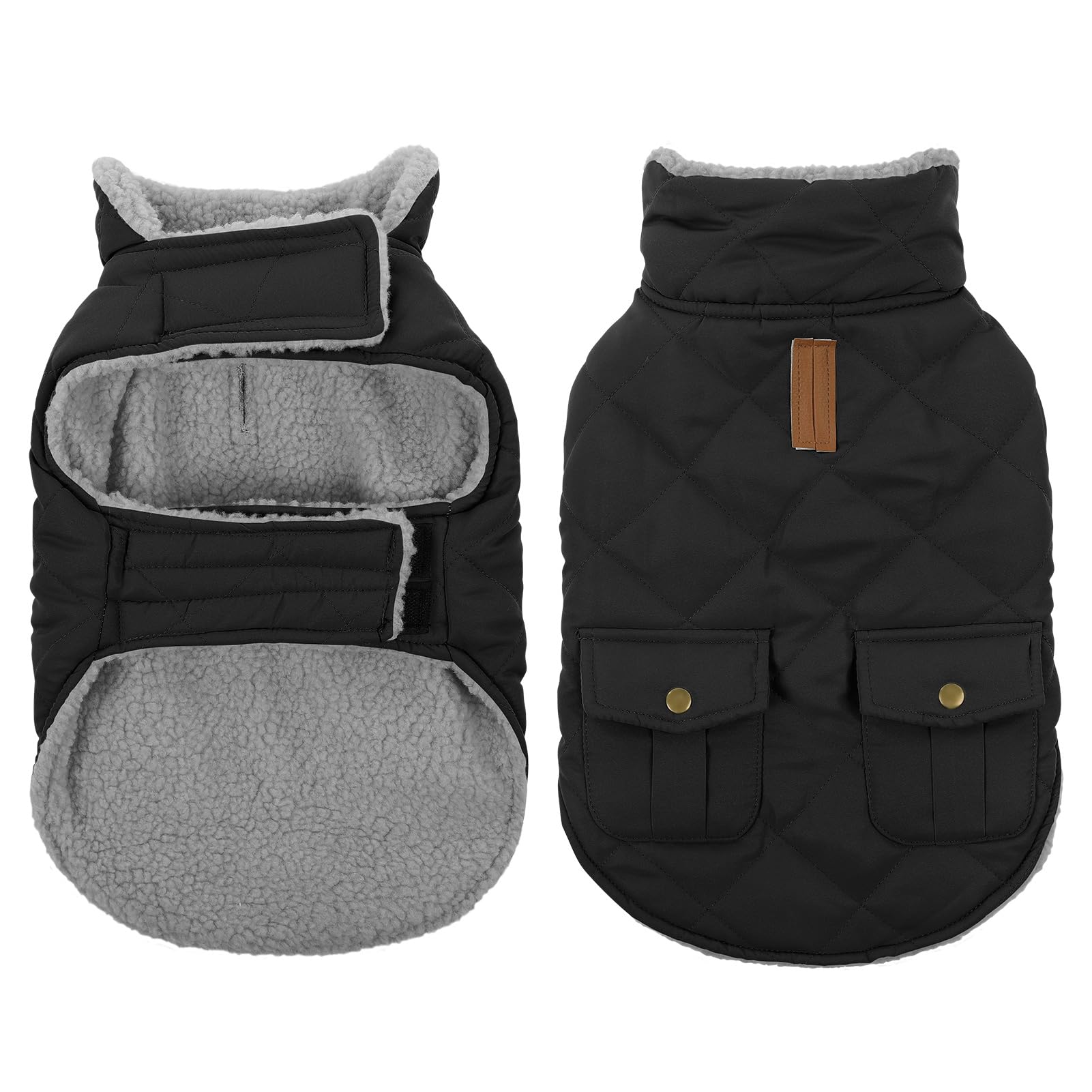 Queenmore dog winter coat back pocket stores snacks on chilly strolls