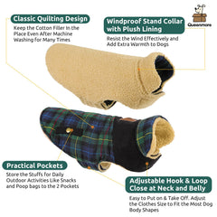 Queenmore dog winter coat side view with leash hole for secure walks