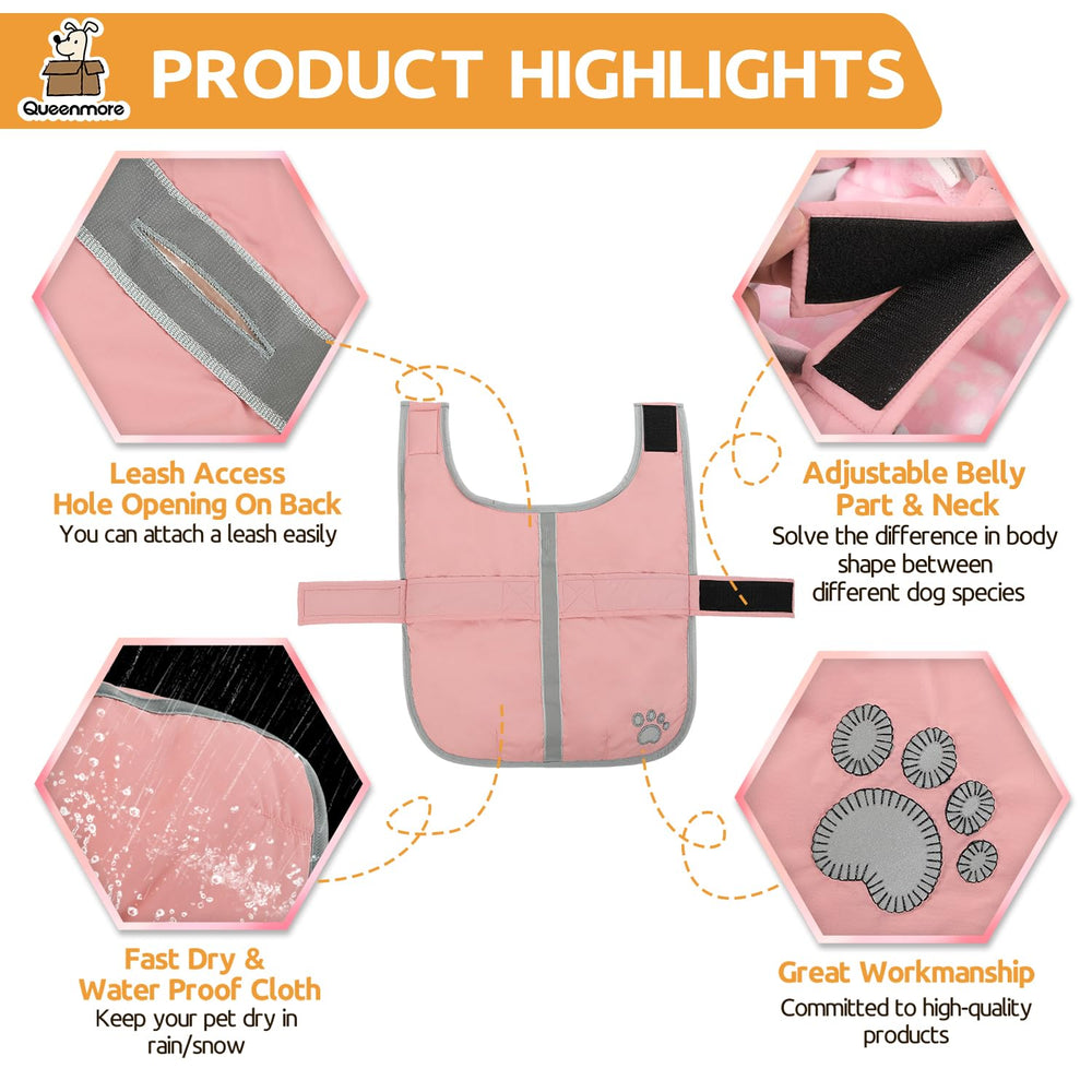 Queenmore dog winter coat side view with easy on/off design for quick outings