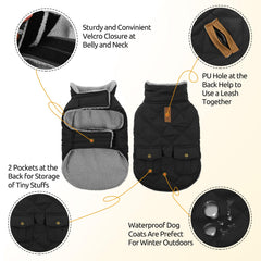 Queenmore dog winter coat side view demonstrates snug fit and easy-on design