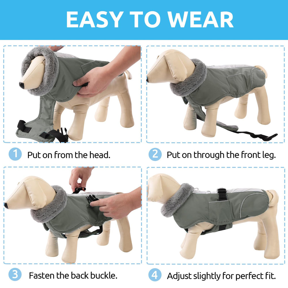 Queenmore dog winter jacket fleece lining provides soft warmth against cold winds.