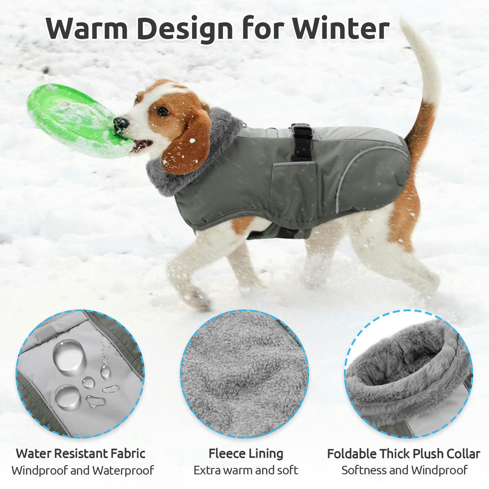 Queenmore dog winter jacket leash hole enables convenient outdoor control.