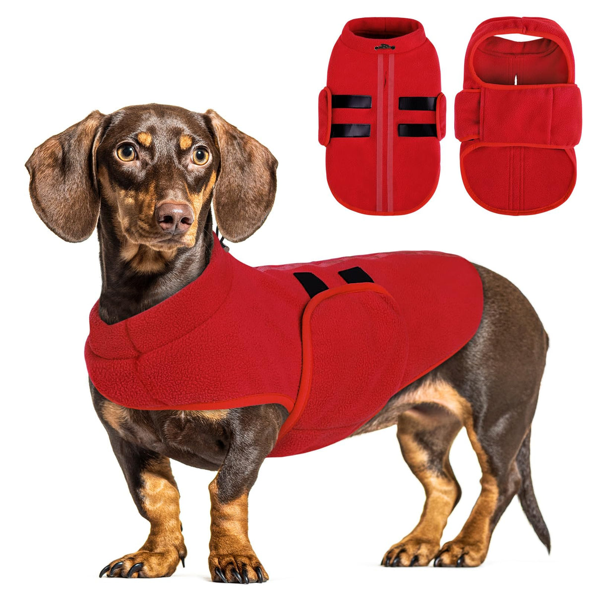 Queenmore large dog sweater front view with leash hole for secure outdoor walks in cold weather.