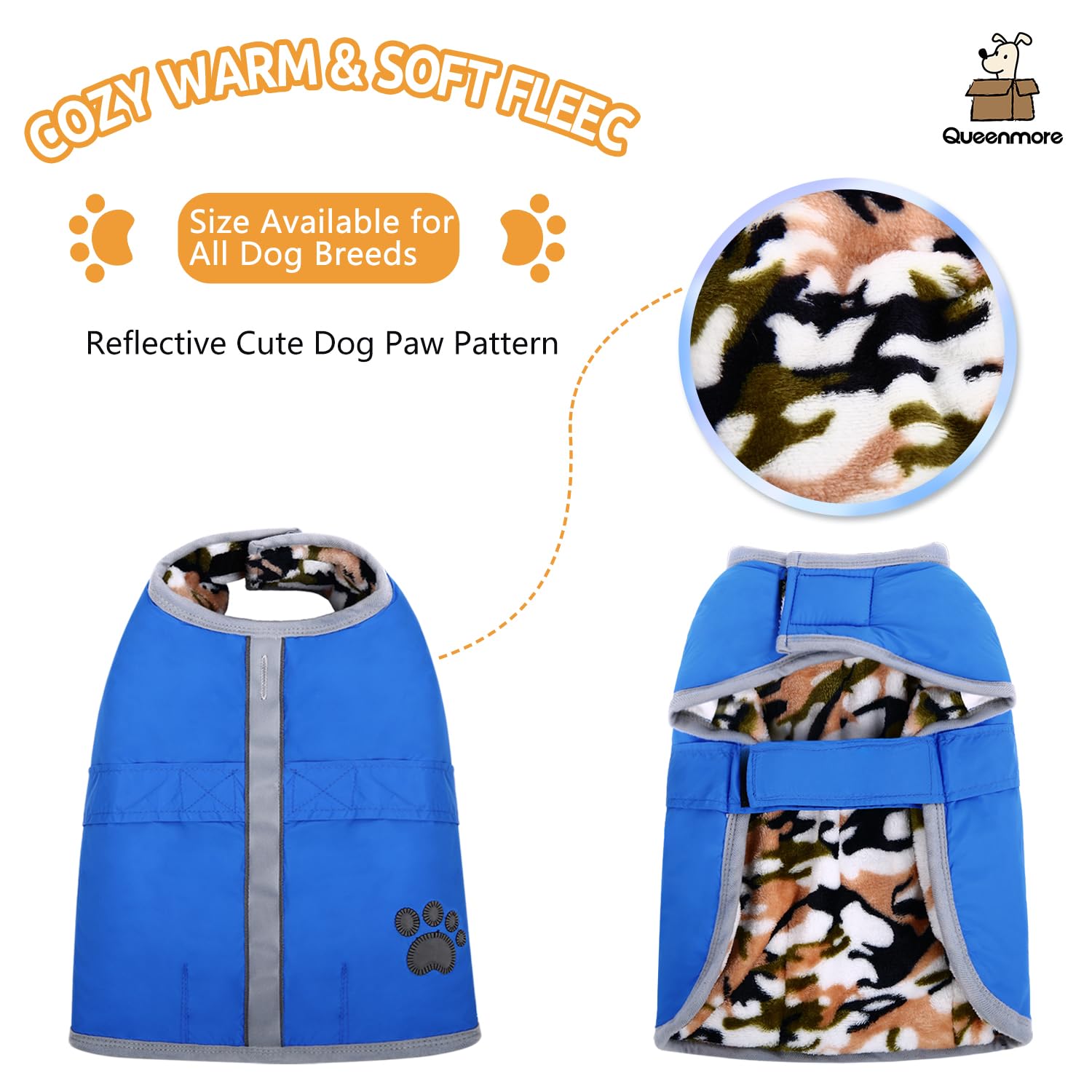 Queenmore loft reversible winter dog vest showing two stylish looks for versatile cold-weather wear