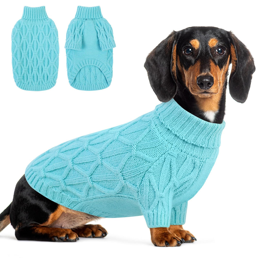 Queenmore medium dog sweater Lake Blue front view offering cozy warmth for daily walks.