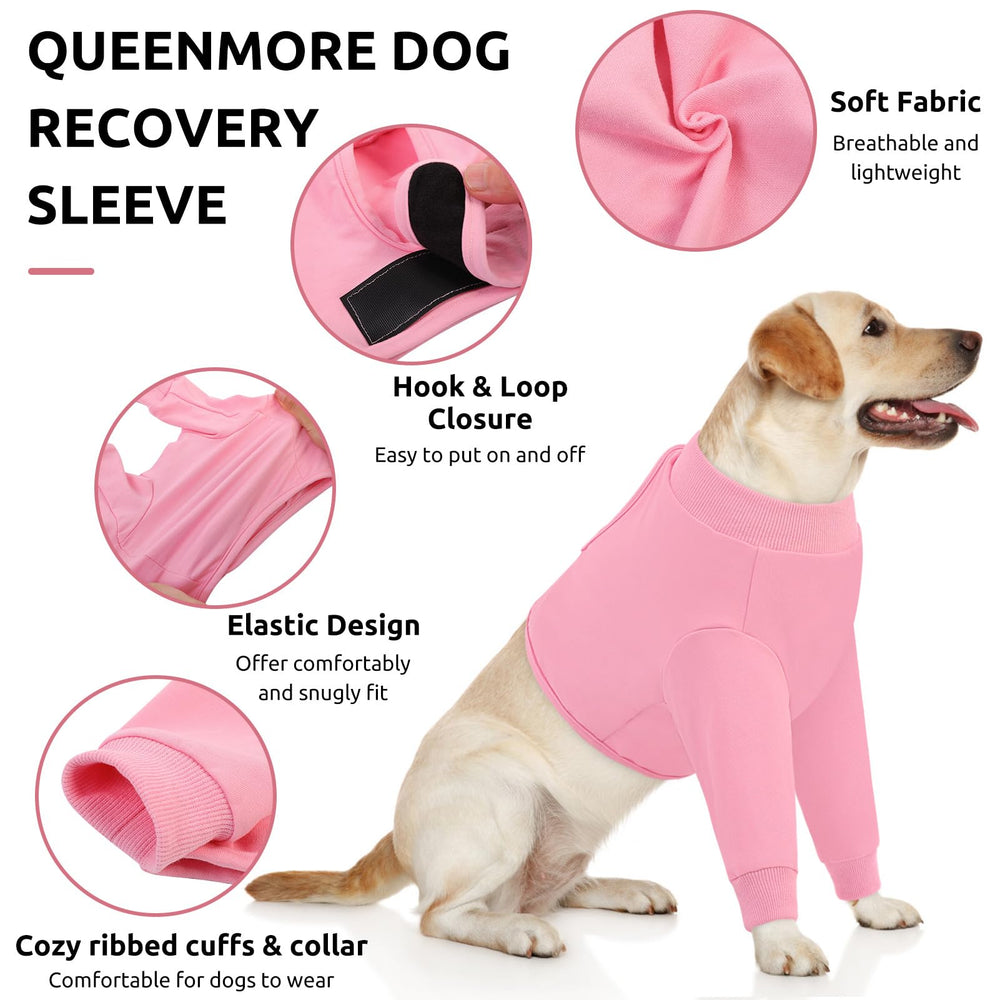 Queenmore protector de codo para perros en rosa con cierre de gancho y bucle.