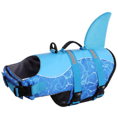 Queenmore shark dog life jacket front view boosts visibility and flotation for safe swimming.