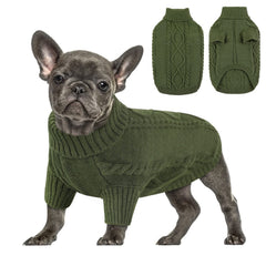Queenmore small dog pullover Army Green front view keeps chilly dogs cozy.