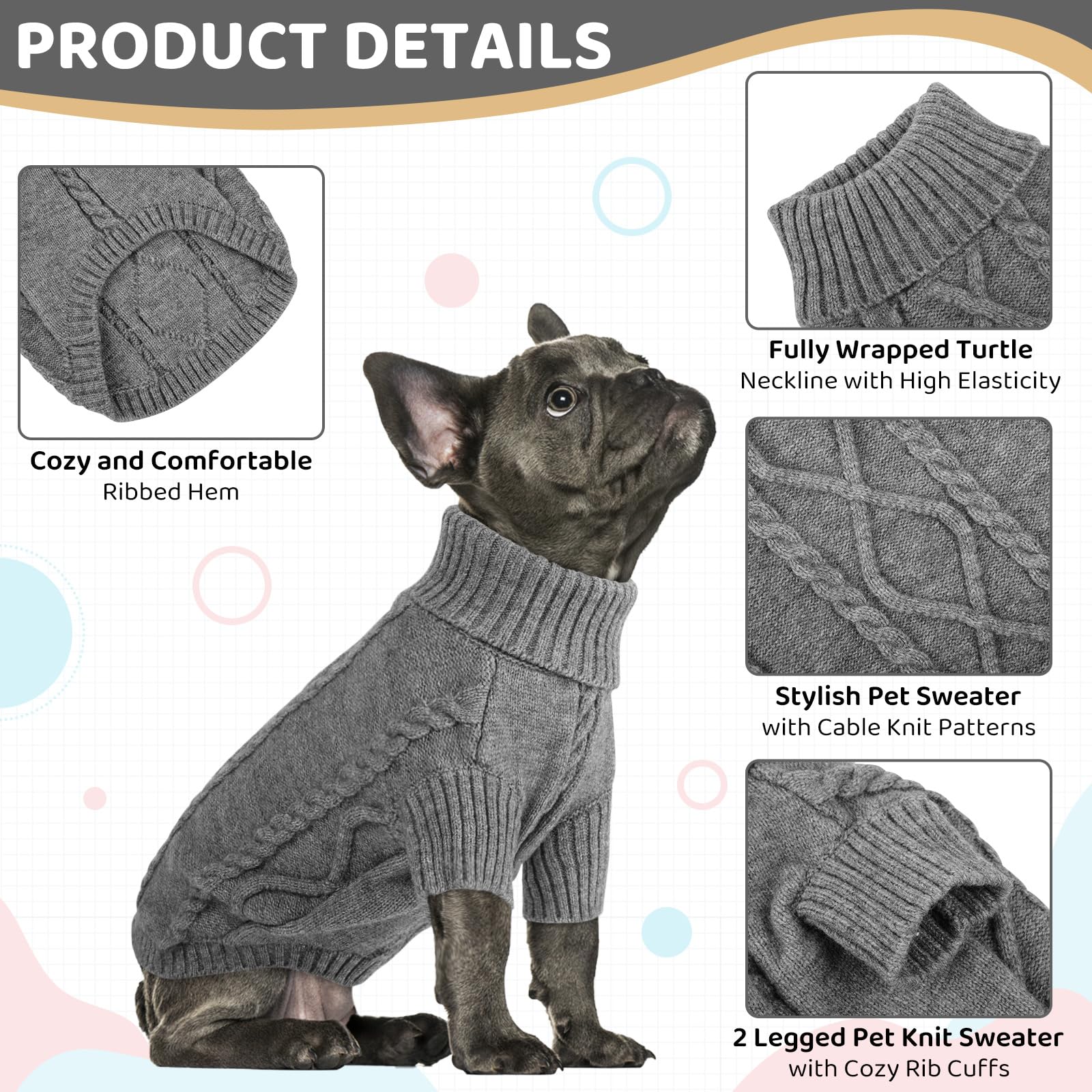 Queenmore small dog pullover front view provides full-body coverage look