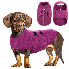 Queenmore small dog sweater front view shows cozy fleece vest for winter warmth.