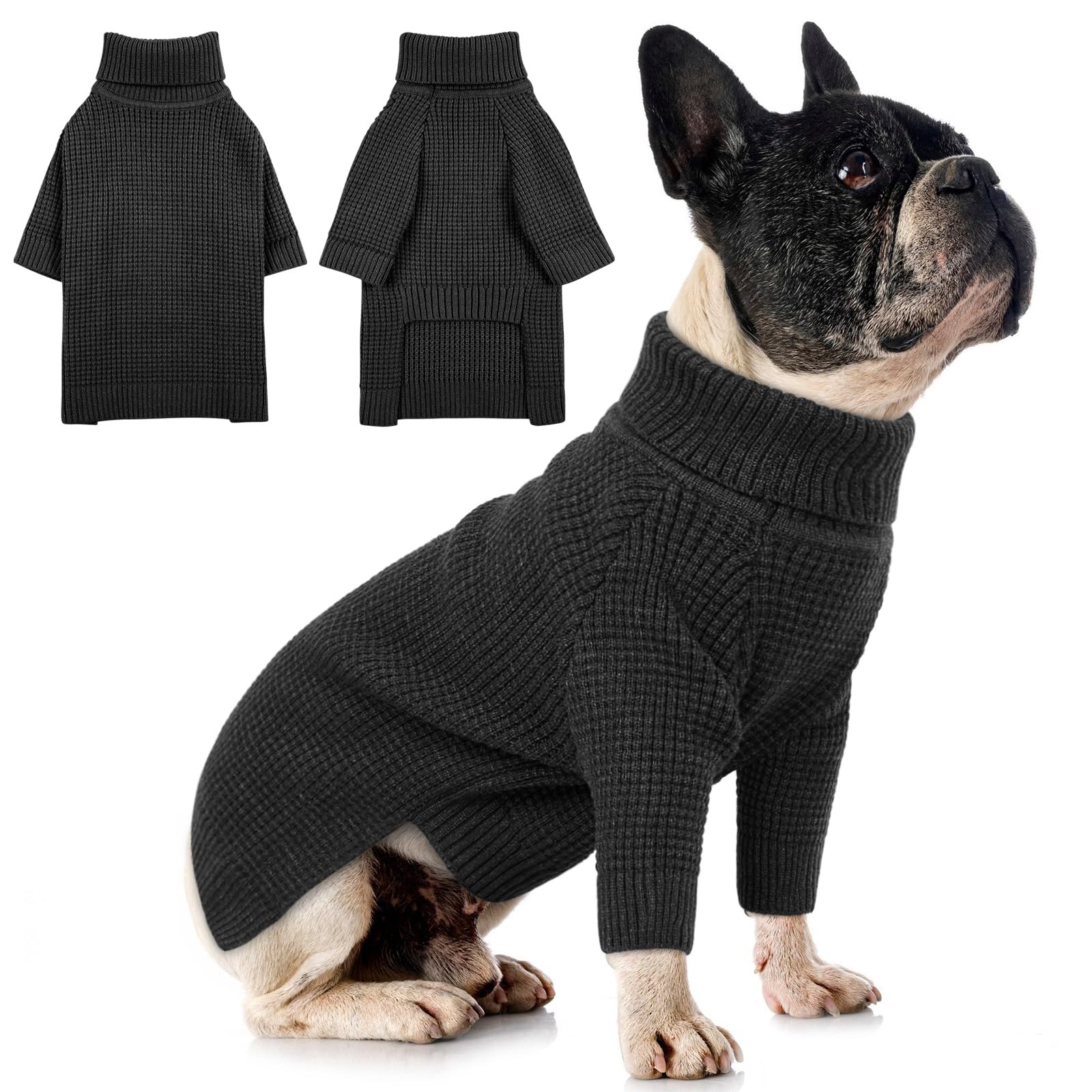 Queenmore turtleneck knit sweater on a dog front view, cozy warmth for winter walks.