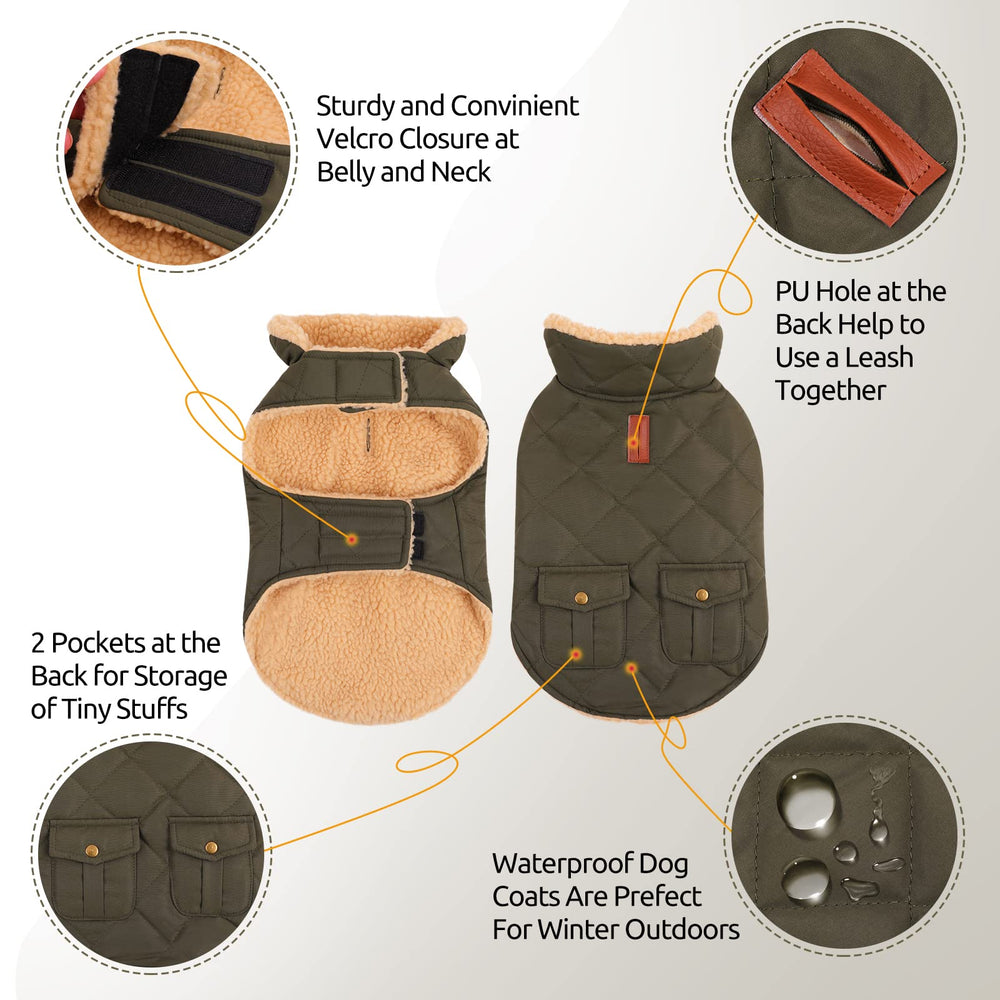 Queenmore warm coat dog jacket turn-down collar showcases plush lining for cozy warmth