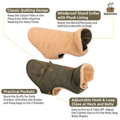 Queenmore warm coat green XL leash-hole detail for secure outdoor control