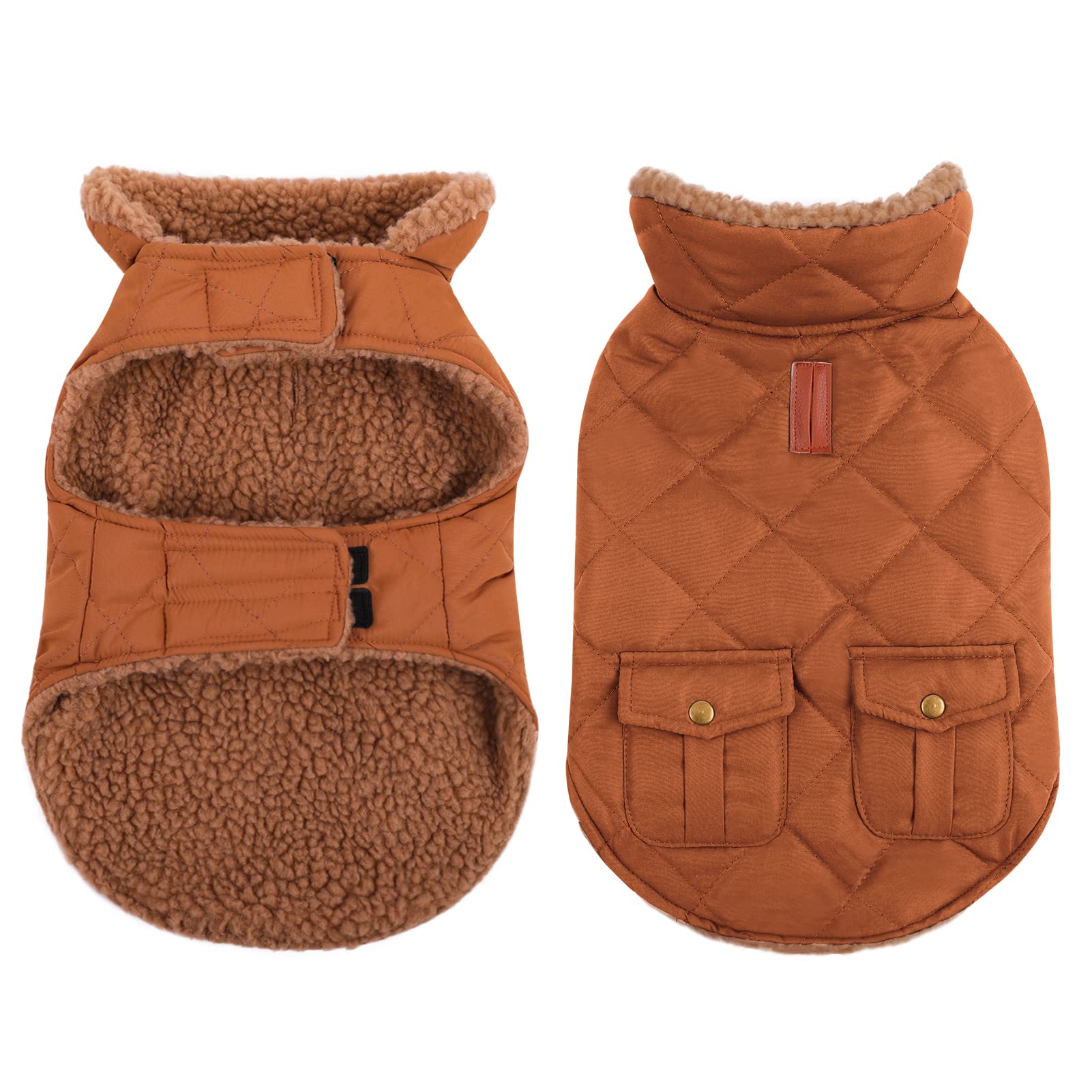 Queenmore warm dog coat front view with thick plush lining for cold-weather walks.