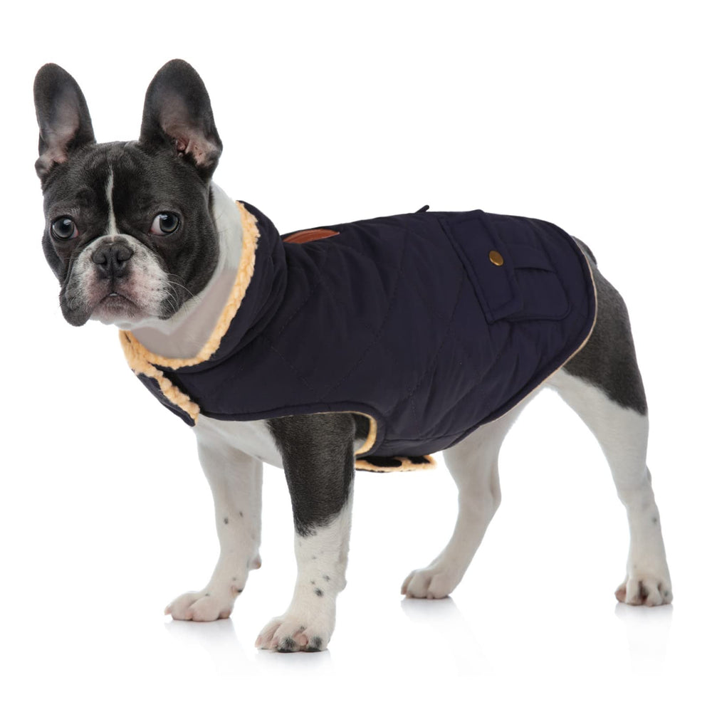 Queenmore Warm Puffer Dog Coat collar-down interior plush lining for extra warmth.