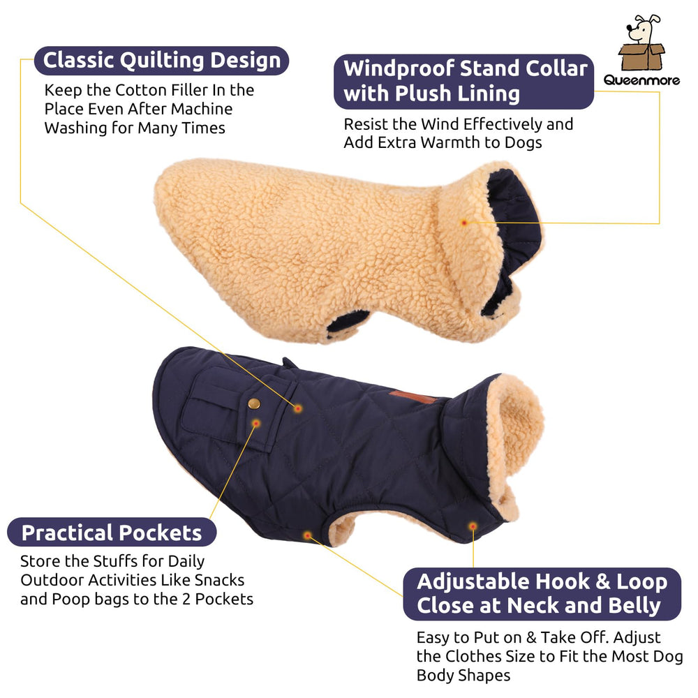 Queenmore warm-puffer dog coat leash hole keeps your dog close during walks