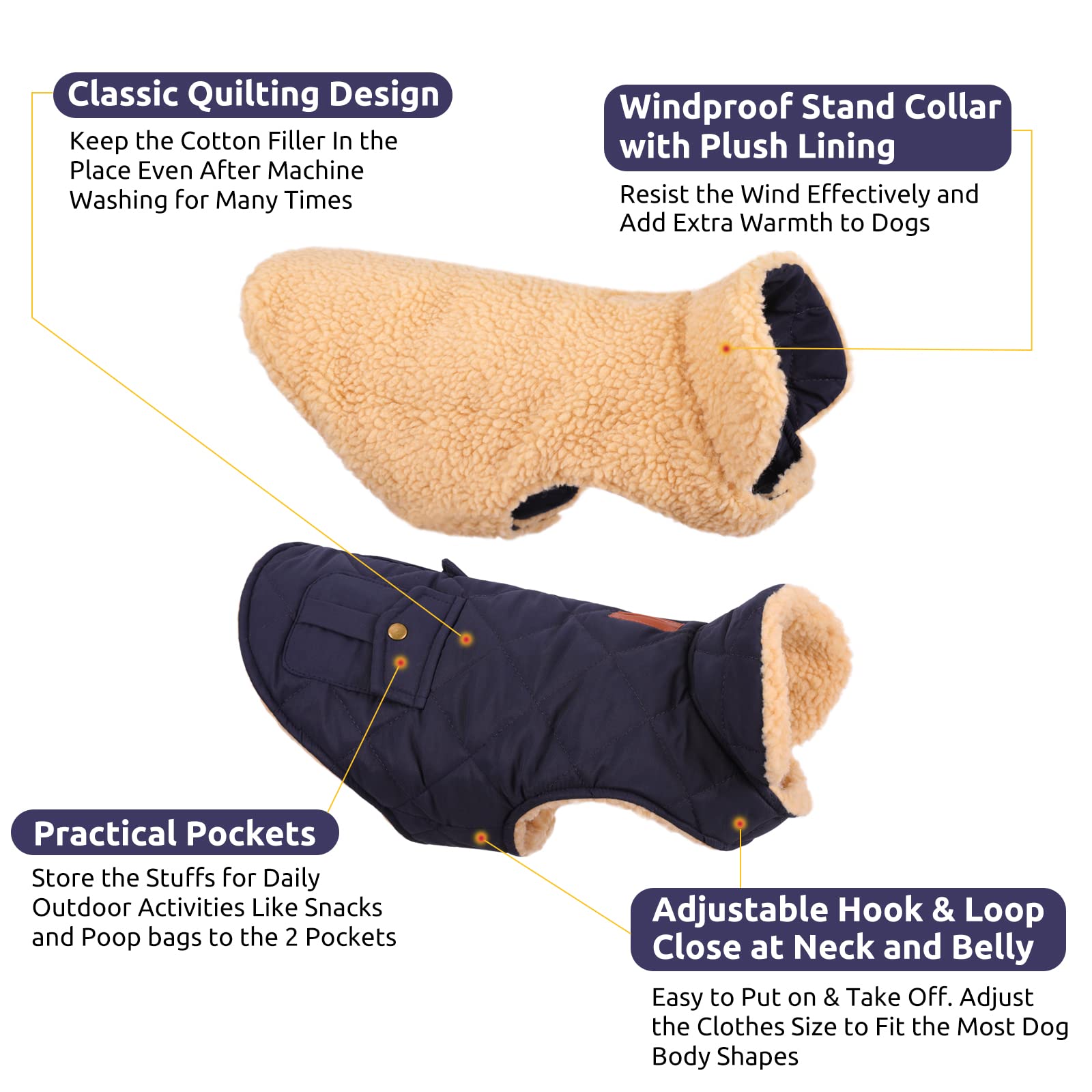 Queenmore warm-puffer-dog-coat-plush-lining delivers soft, cozy warmth on cold days.