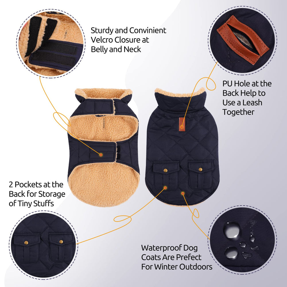 Queenmore warm puffer dog jacket plush lining provides soft warmth against cold winds