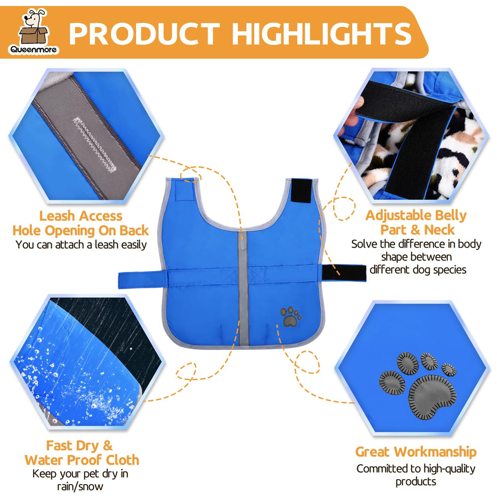 Queenmore waterproof dog coat in rain and snow keeps your dog dry