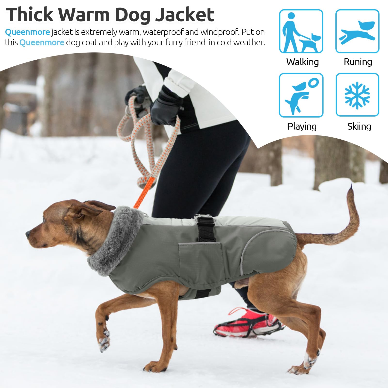 Queenmore waterproof windproof oxford grey fabric coats your dog from rain