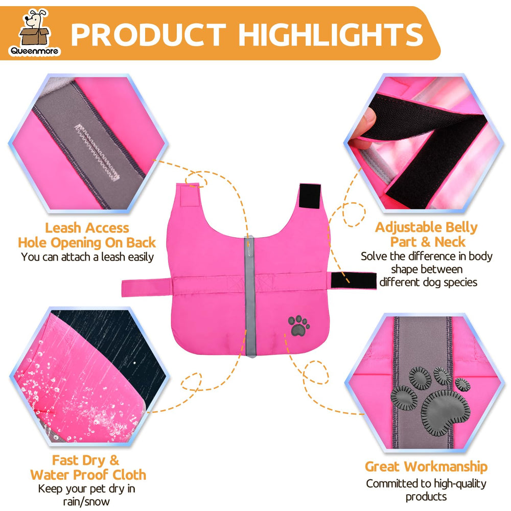 Queenmore waterproof winter dog coat on rain-ready exterior keeps dog dry.