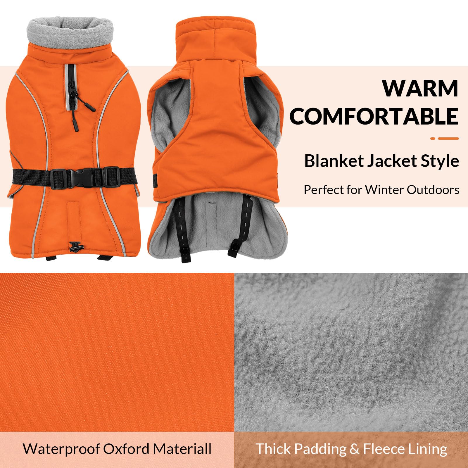 Queenmore winter dog coat fleece lining adds warmth for chilly days and early morning walks.