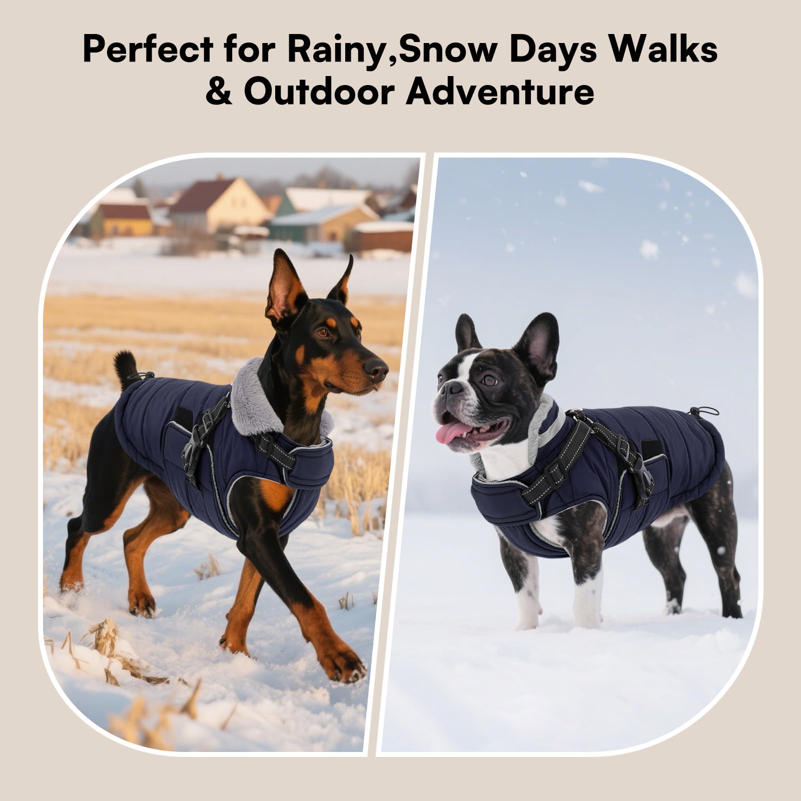 Queenmore navy-model outdoors wearing jacket demonstrates all-season warmth and visibility.