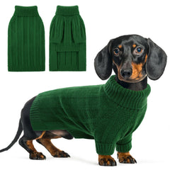 Queenmore XSmall Dog Sweater green, front view, cozy warmth for winter walks.