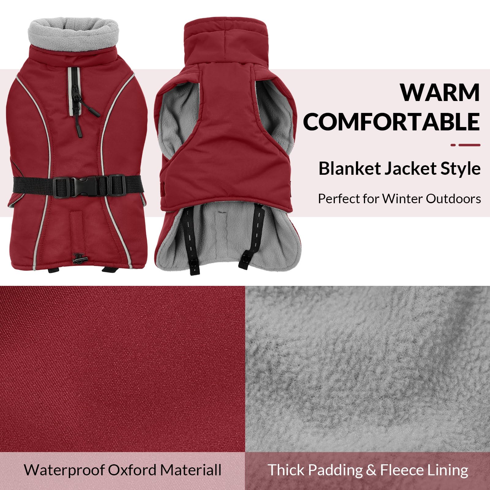 Queenmore XXL dog coat back view red, showing insulated padding for all-day warmth