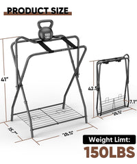 Queension foldable saddle rack folded flat for easy vertical storage.