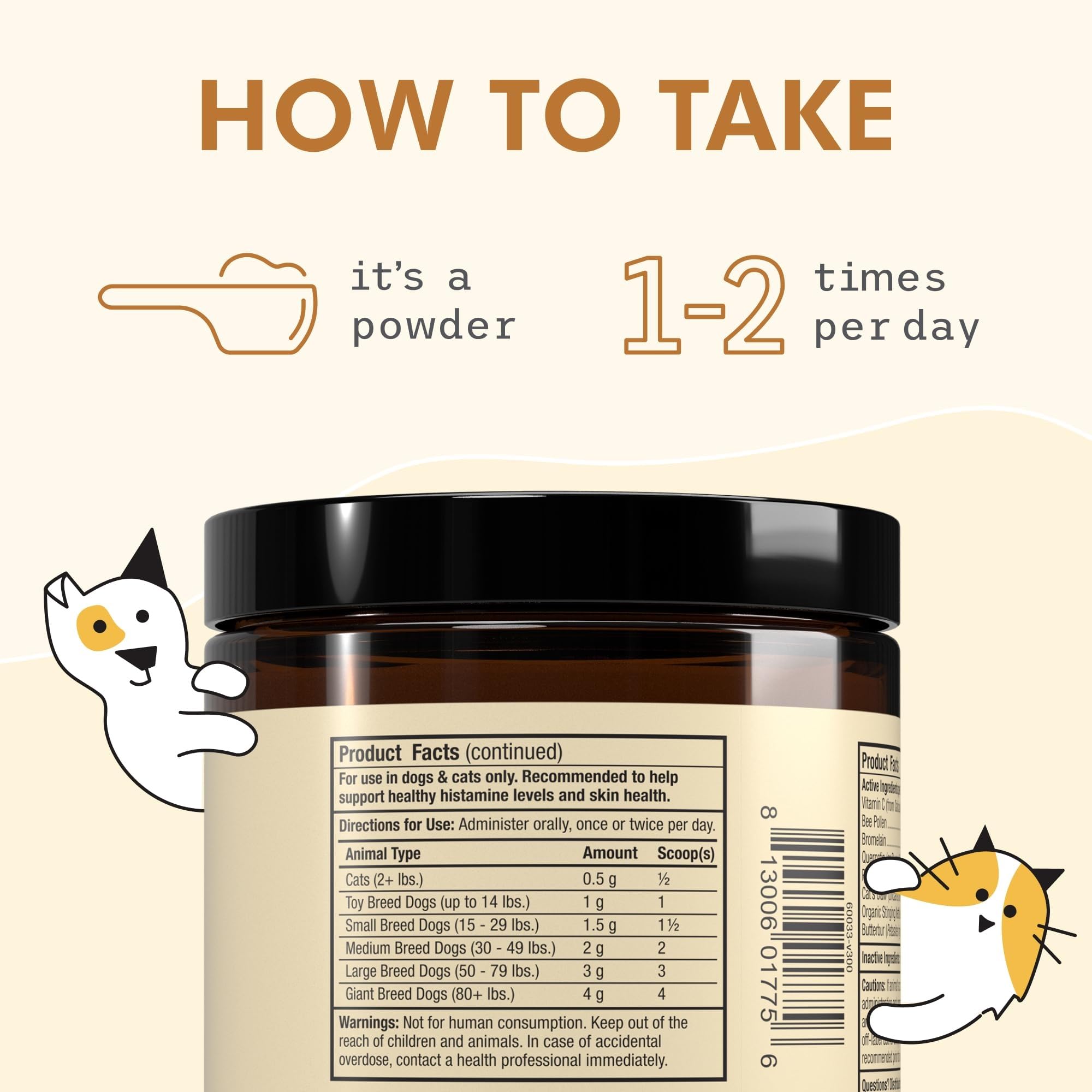 Dr. Mercola Bark & Whiskers quercetin, vitamin C, nettle, and bromelain aid histamine balance.