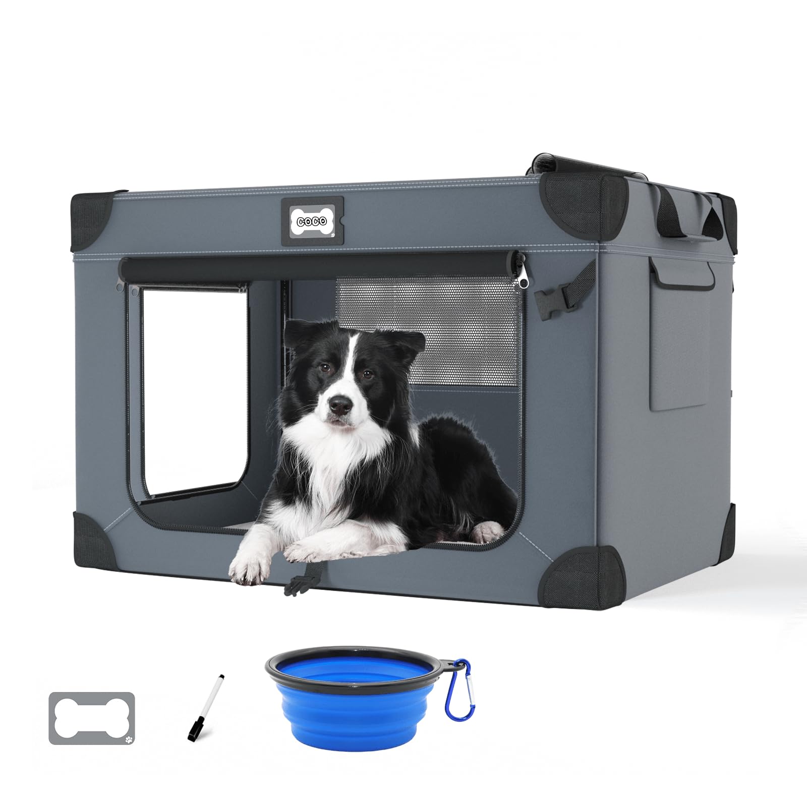 QUIBBLICK 36 inch soft dog crate with mesh windows for ventilation and easy monitoring