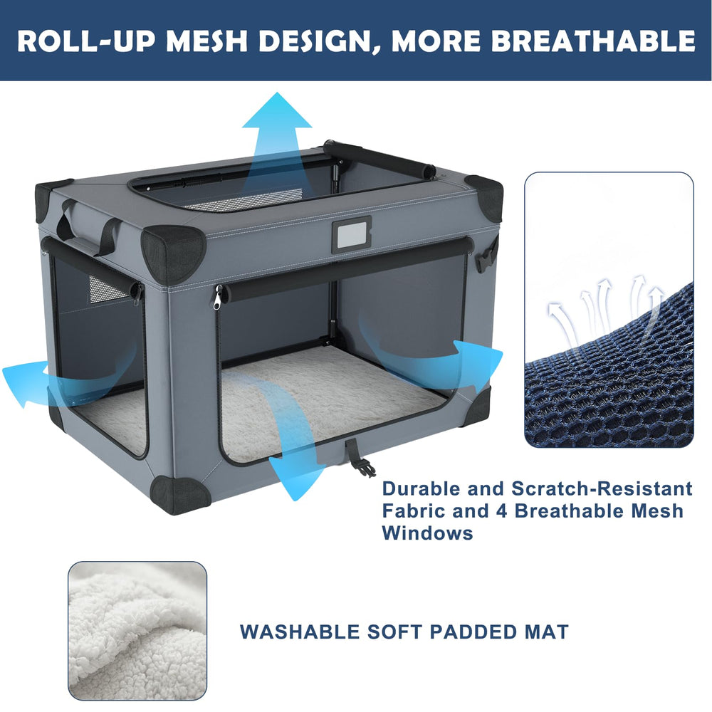 QUIBBLICK travel friendly 3 door kennel offers quick access during trips