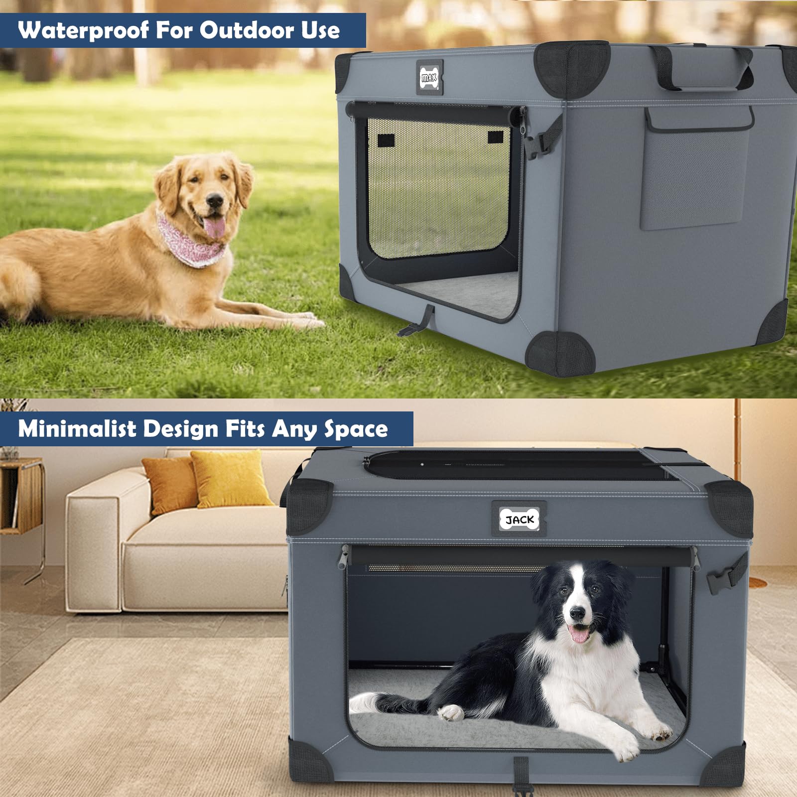 QUIBBLICK indoor-outdoor dog crate suits home or travel.