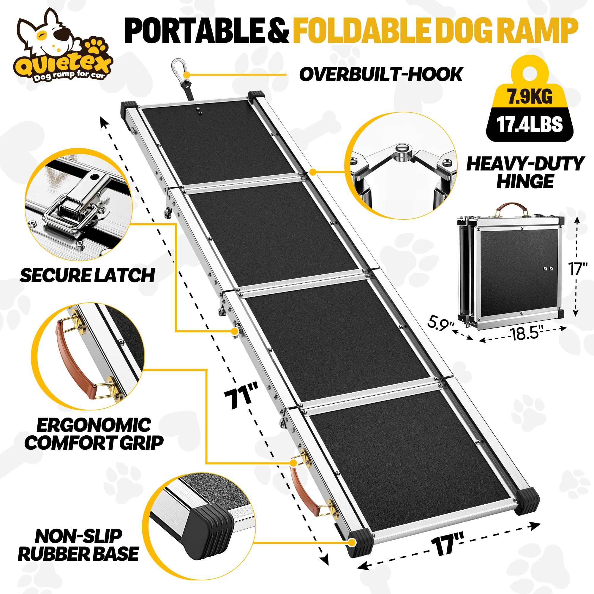 Quietex dog ramp supports up to 200 lbs for large dogs